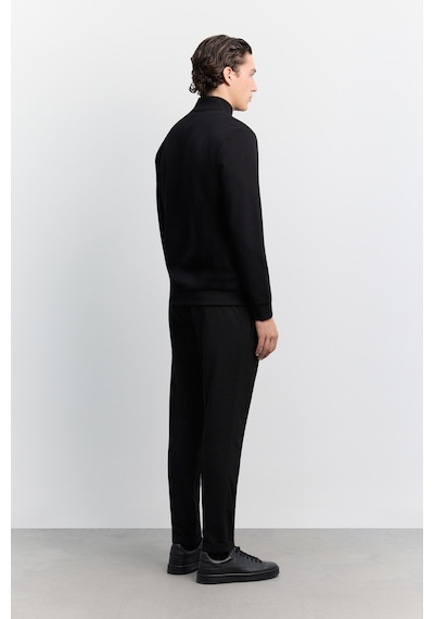 Avva Erkek Siyah Dik Yaka Fermuarlı Kolay Ütülenen Pamuklu Regular Fit Sweatshirt A62y1222