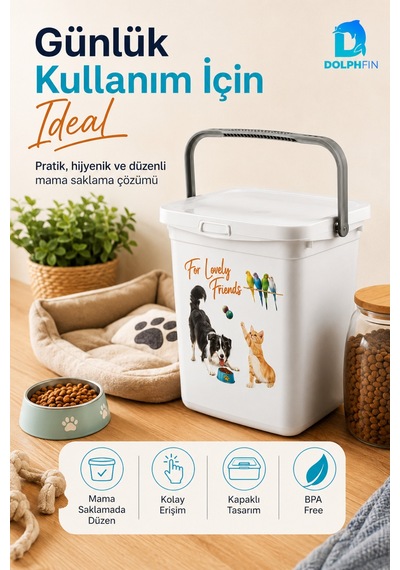 Multibox 6 L Kapaklı Kedi Köpek Mama Saklama Kabı Taşıma Saplı Bpa Free