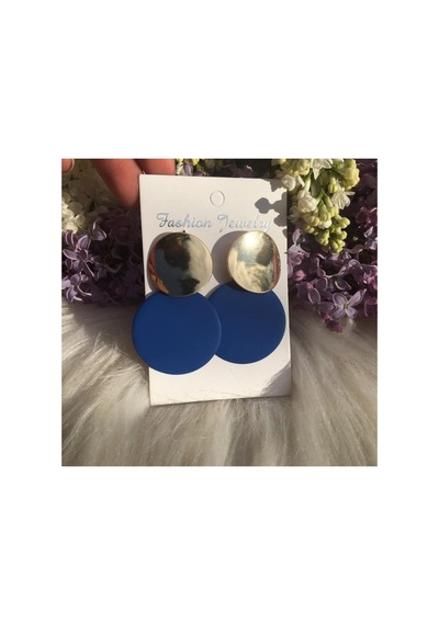 Lunarie Gold Mavi Daire Disk Sallantılı Küpe Modern Kararmaz
