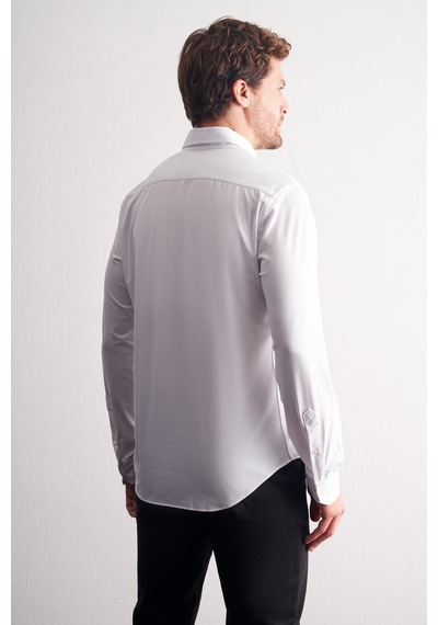 İmza Beyaz Düğmeli Yaka Örme Uzun Kol Performans Ürün Slim Fit Esnek Gömlek 1004255270 Beyaz