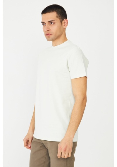 Ekru Basic Bisiklet Yaka Erkek T-shirt Fildişi