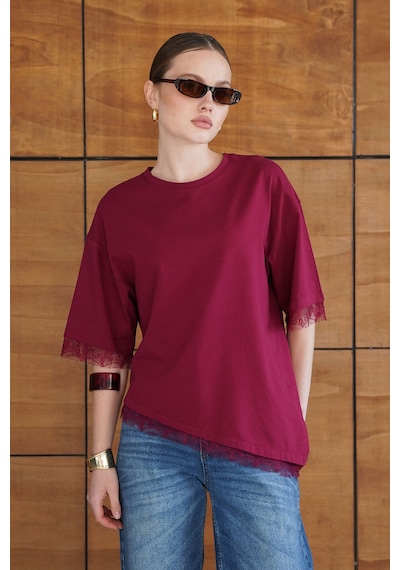 Verymoda Dantel Detaylı Tişört D2956 Bordo