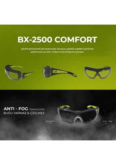 Tr Bx-2500 Comfort Antifog Şeffaf Buğu Yapmayan Çizilmez Gözlük