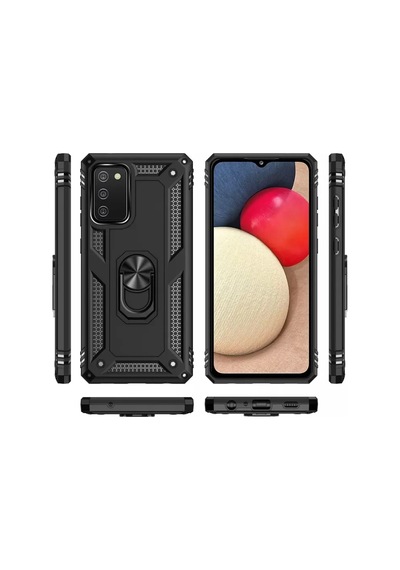 Newface Samsung Galaxy A03s Kılıf Sofya Yüzüklü Silikon Kapak - Siyah