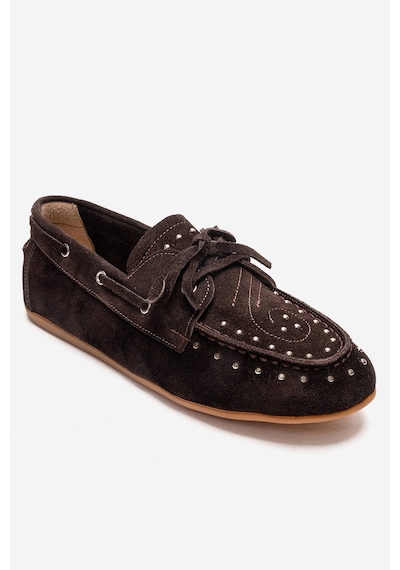 Luvishoes Cuesta Kahverengi Süet Hakiki Deri Troklu Bağcıklı Kadın Loafer Ayakkabı