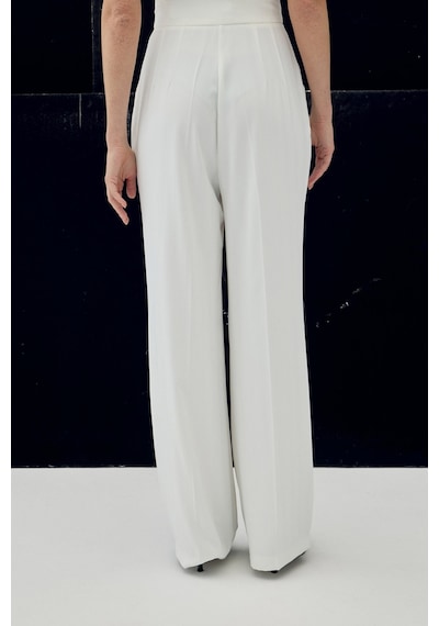 Sateen Anna Çizgili Pantolon - Ekru-137092 Ekru