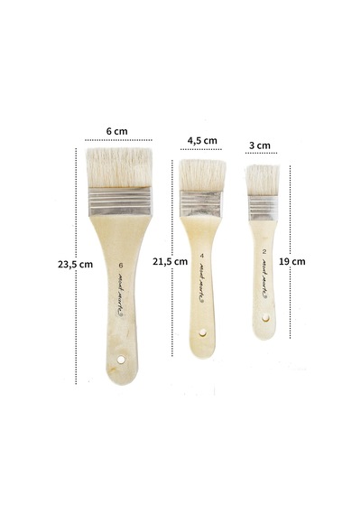 Gesso Boya Fırçası Seti, 3 Fırça Seti, 2, 4 Ve 6 Boylarında, Düz Fırçalar, Gesso, Akrilik, Yağlı Boya, Sulubo