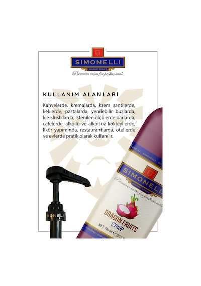 Simonelli Kahve ve Kokteyl Şurubu Ejder Meyve Aromalı 700 ML + Pompa
