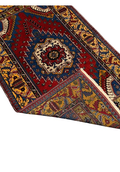 El Dokuması Eski Yaşlı Yahyalı Halısı 128x230 Kök Boyası Renkli %100 Yün Halı Kırmızı