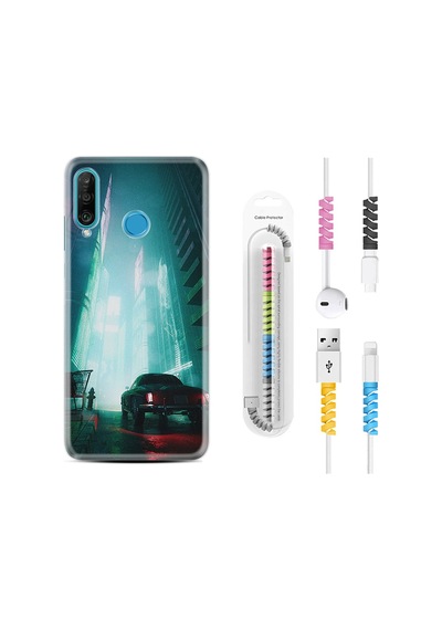 Huawei P30 Lite Kılıf Kablo Koruyuculu Night Cars 1619