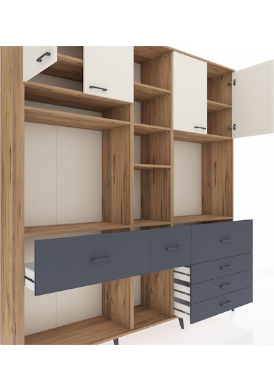 Hyperion Dolap 11 Raflı 6 Çekmeceli 4 Kapaklı 220x44x243 Çam-aytaşı/antrasit Aytası/antrasıt Hyperion Dolap 11 Raflı 6 Çekmeceli 4 Kapaklı 220x44x243 Çam-aytaşı/antrasit Aytası/antrasıt