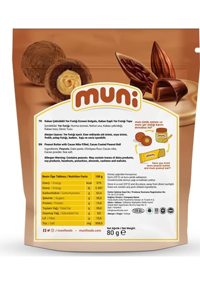 Muni Kakao Çekirdekli Yer Fıstığı Topu 6 x 80 G