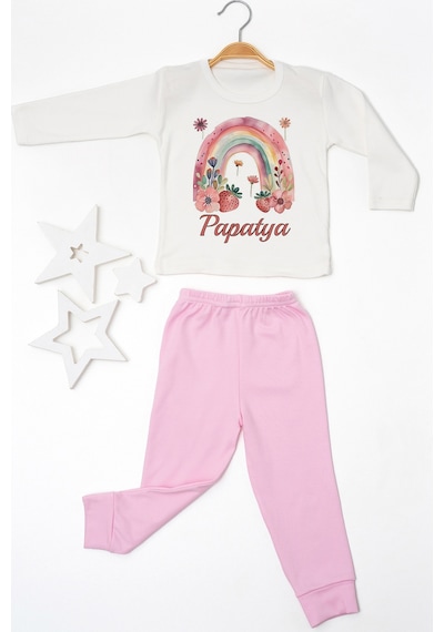 Pia Baby İsme Özel Kız Çocuk Pijama Takımı %100 Pamuk Penye İsim Baskılı Kişiye Özel Çocuk Pijaması 10971p14pi Krem