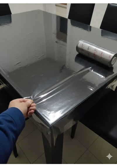 Şeffaf Pvc Masa Örtüsü Kaymaz Su Geçirmez Masa Koruyucu 1.4 Milim Beyaz