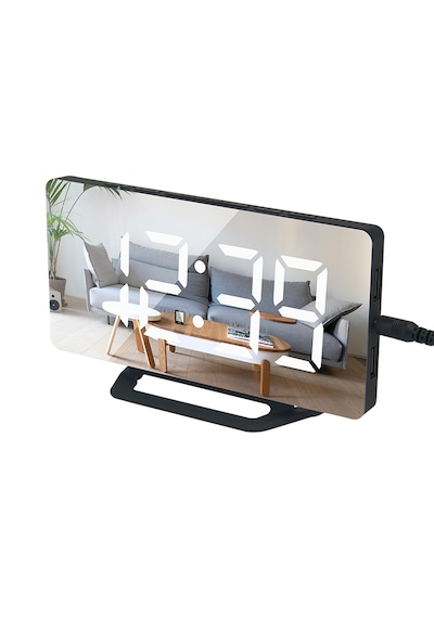 Hpytech Led Aynalı Dijital Masa&duvar Saati Sessiz, Termometre, Usb Şarj,alarm Modern Şık Tasarım