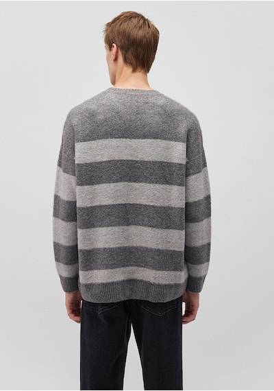 Mavi Çizgili Gri Kazak Oversize / Geniş Kesim 0710231-80024 Gri