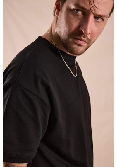 Tonny Black Rahat Kalıp Oversize Kesim T-shirt Erkek Siyah T-shirt Tbtshrt020