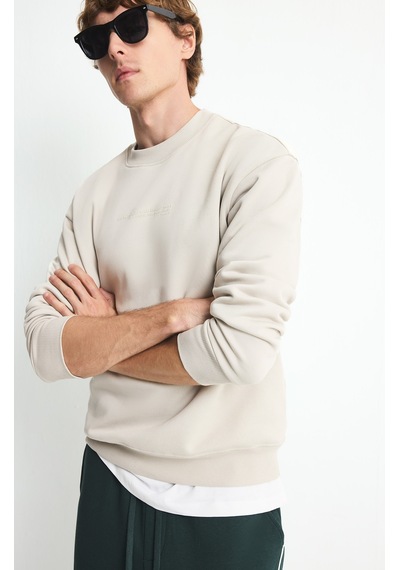 Defacto Boxy Fit Uzun Kollu Pamuklu Bisiklet Yaka İçi Yumuşak Tüylü Baskılı Sweatshirt X8282az26aubg672 Bej-bg672