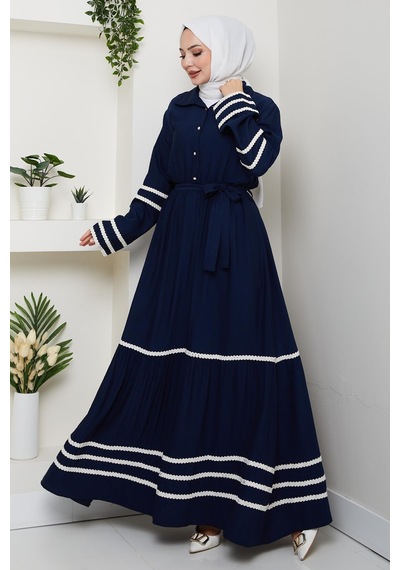 Hb Harma Time Butik Kadın Çilek Kumaş Şerit Detaylı Kuşaklı Lacivert Elbise Lacivert Lacivert Hb Harma Time Butik Kadın Çilek Kumaş Şerit Detaylı Kuşaklı Lacivert Elbise Lacivert Lacivert