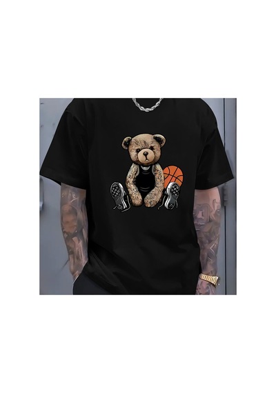 Caddemia Yaz Moda Gündelik Spor Gevşek Ve Eğlenceli Basketbol Ayı Deseni Baskılı Yuva Siyah 2XL Caddemia Yaz Moda Gündelik Spor Gevşek Ve Eğlenceli Basketbol Ayı Deseni Baskılı Yuva Siyah 2XL
