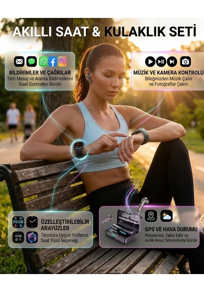 Bluetooth Kulaklıklı Akıllı Saat Seti Yüksek Ses Kalitesi Ve 3d Ekran