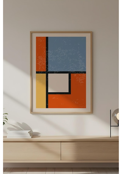 Huhuli Ahşap Çerçeveli Soyut Geometrik Desenli Tablo Huhu599