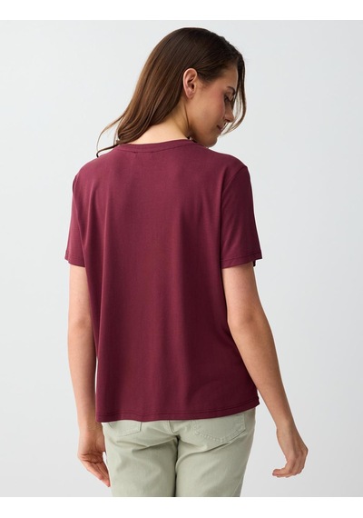 Jimmy Key Bordo Kısa Kollu Bisiklet Yaka Modal Örme Tişört 6sw275490562