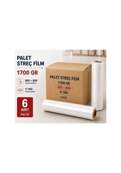 Palet Streç Film 1700 Gr 17 Micron 900+800 Gr 6 Adet - 917781699