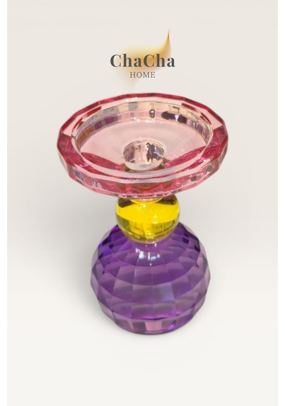 Chacha Home Crsyball Renkli Kristal Mumluk - Dekoratif Cam Şamdan- Küçük Boy - 15x25 Cm Çok Renkli