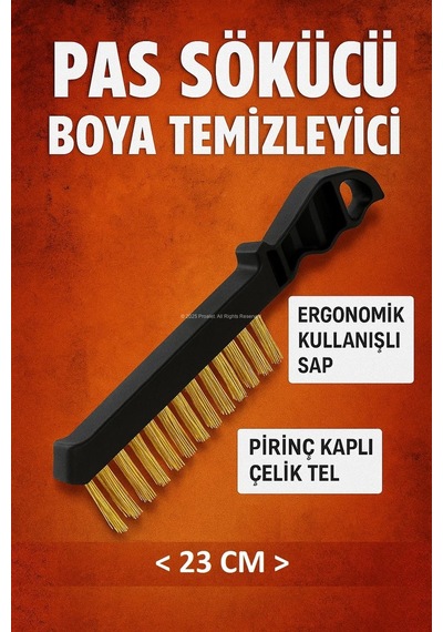 Kendo Tel Fırça, Pirinç Kaplı Çelik Tel, Pas Sökücü, Boya Temizleyici, Yüzey Hazırlık Fırçası, Plastik Saplı, 23 Cm