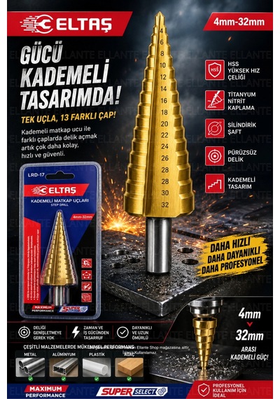 Kademeli Matkap Ucu Hss Çelik Titanyum Kaplama Delik Açma Ucu 4-32 Mm