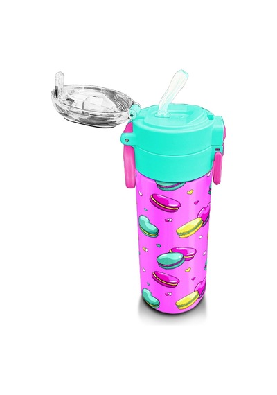 Coral High Kids Açık Pembe Su Yeşili Makaron Desenli Pipetli Ve Direkt İçim Çelik Termos 500 Ml 31912 Pembe - Açık Yeşil