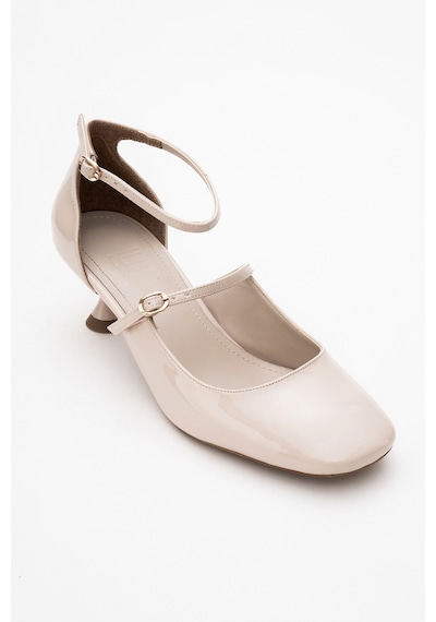 Luvishoes Luvi Shoes Emly Ekru Rugan Küt Burunlu Kadın Kısa Topuklu Ayakkabı Ekru