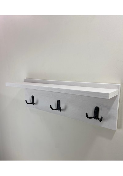 Doğal Ahşap Vestiyer, Dekoratif 3 Askıl  Ahşap Askılık Beyaz