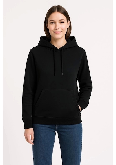 Üç İplik Kapüşonlu Kanguru Çepli Sweatshirt Hoodie - Siyah Siyah