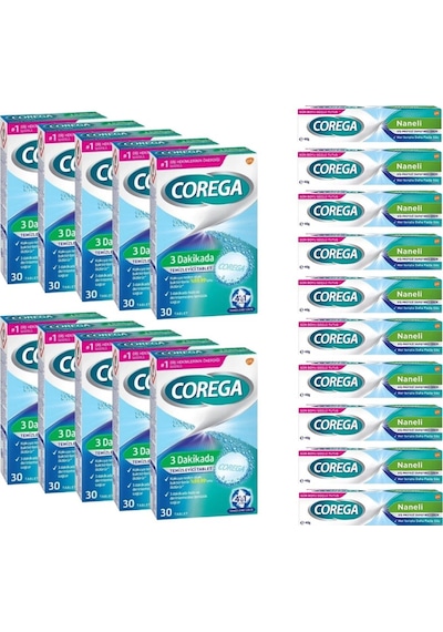 Corega X10 3 Dakikada Diş Protezi Temizleyici 30 Tablet + X10 Naneli Diş Protezi Yapıştırıcı 40 Gr