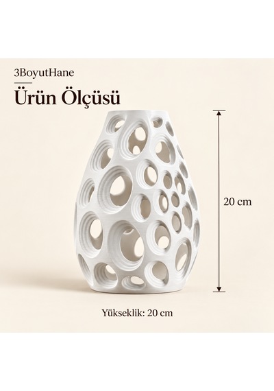 Dekoratif Vazo 20 Cm Oval Delikli Modern Tasarım Kuru Ve Yapay Çiçek Vazosu Beyaz