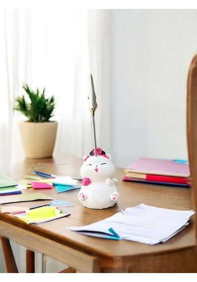 Tekli Japonya Şans Kedileri Kawaii Fotoğraf Ve Not Tutucu - Ofis Masa Not Tutacağı Pembe Mendilli