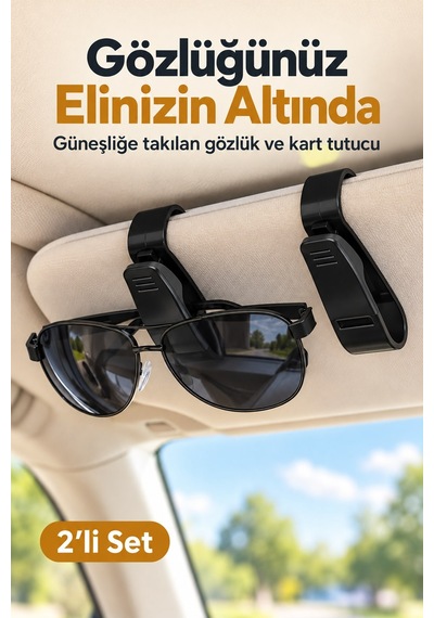 Araç Güneşlik Gözlük Tutucu Mandal Klips 2'li Set