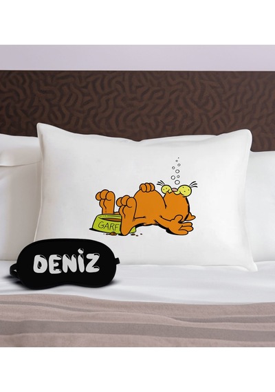 Bk Gift Kişiye Özel Eğlenceli Kedi Tasarrımlı Pamuklu Yastık Kılıfı Ve Göz Bandı Uyku Seti-8, Tasarım Ev Tekstili, Uyku Bandı, Ev Hediyesi
