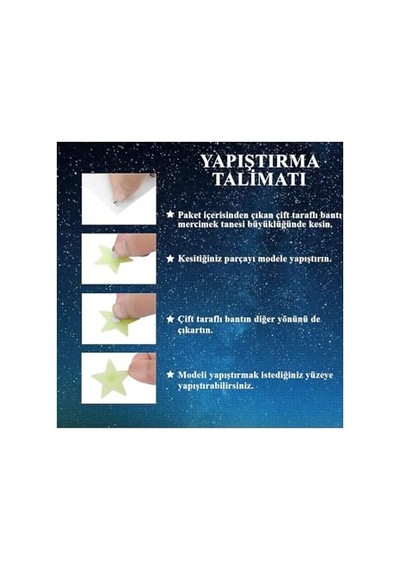 Karanlıkta Parlayan Fosforlu Ay Ve Yıldız Tasarımlı Dekoratif 36 Adet Gezegen Yıldız Abanoz