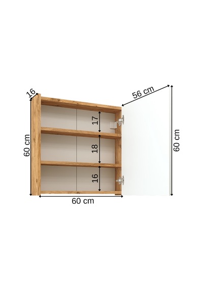 Roomart Ad7 Kulpsuz Tek Kapaklı Ahşap-Mat Beyaz Mdf 60 Cm Aynalı Beyaz