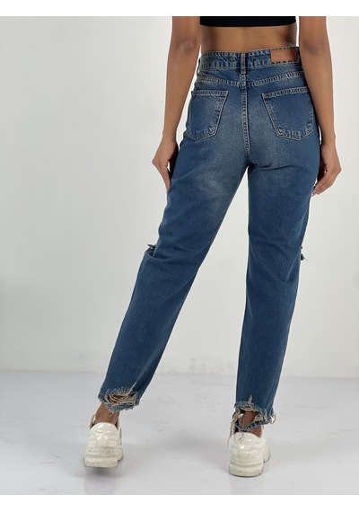 Miss Poem Kadın Taş Detaylı Lacivert Denim Kot Pantolon Lacivert