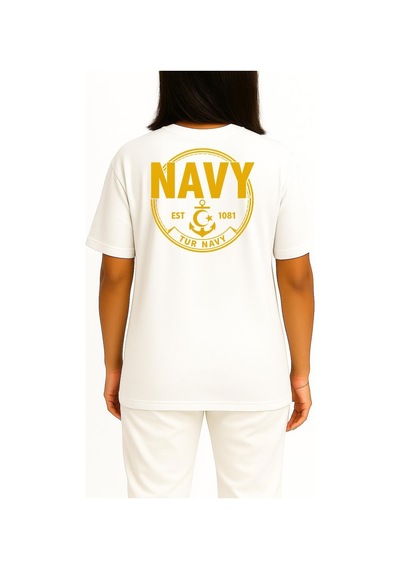 Bahriyeli Collection Oversize Tur Navy Göğüs Ve Sırt Baskılı Unisex T-shirt Beyaz