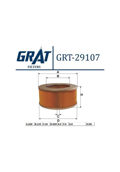 Grat 29107 Hava Filtresi Mazda E2200 Minibüs 90 Kapalı Tip Em Rf0113z40