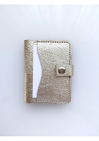 Luna Luster Deri 6 Bölmeli Parlak Gold Baskı Minimalist Krem Kartlık & Cüzdan Drc74
