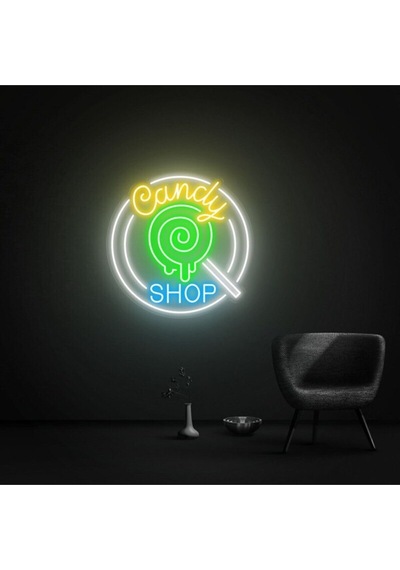 Candy Shop Yazılı Ve Şekilli Neon Tabela Yeşil