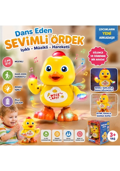 Pilli Dans Eden Sevimli Ördek Yeni Oyuncak Işıklı Müzikli Hareketli Eğitici Çocuk Oyuncağı