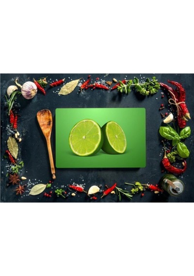 Yeşil Limon Görünümlü Cam Kesme Tahtası 20 Cm X 30 Cm