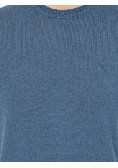 Cacharel Mavi Slim Fit Bisiklet Yaka Basic Triko Kazak